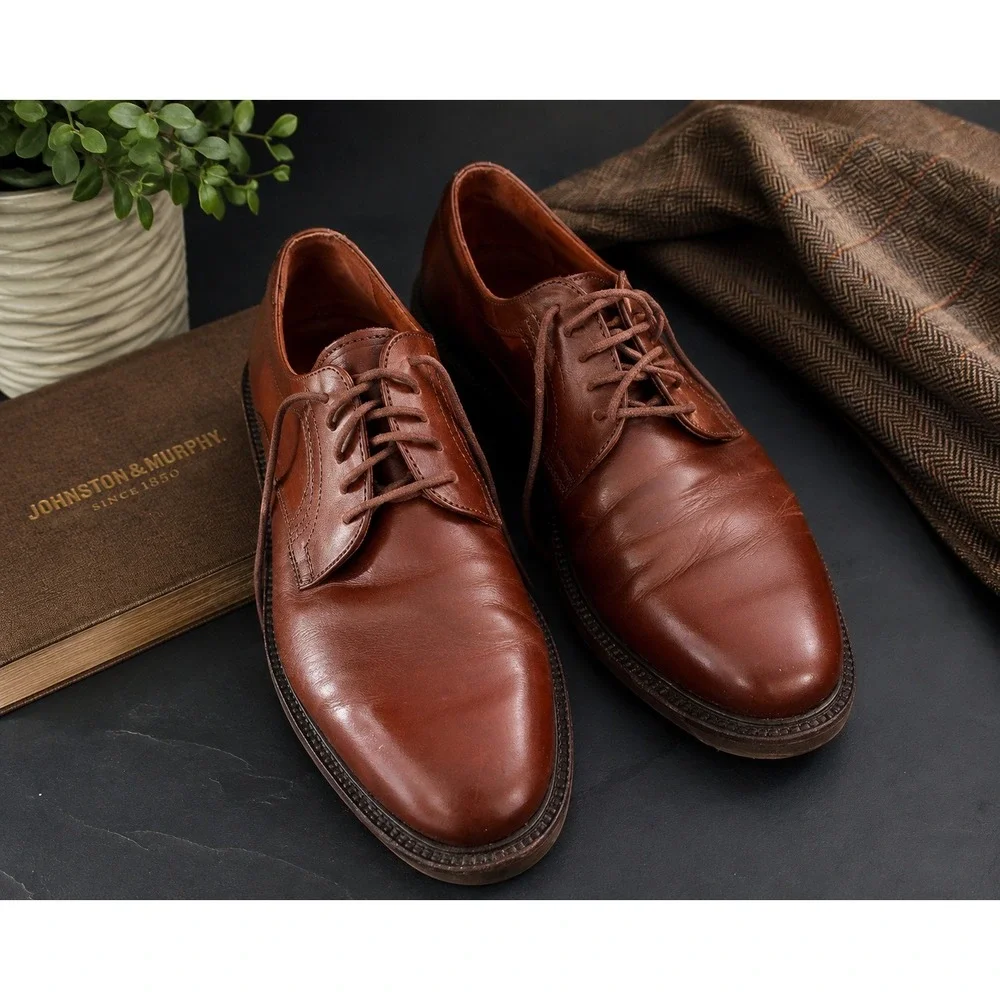 Johnston & Murphy Passport Brown Leather Derby Oxford Dress Shoes Mens 8 M Italy